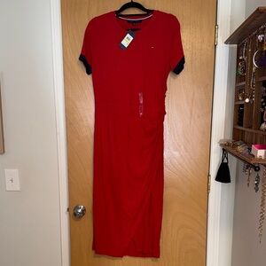 Tommy Hilfiger Red Maxi Dress with Navy Trim